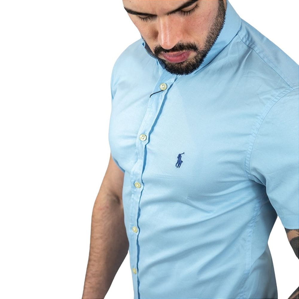 Camisa Hombre Azul Marino Polo Ralph Lauren Manga Corta 100% Algodón - Golden Wear Colombia