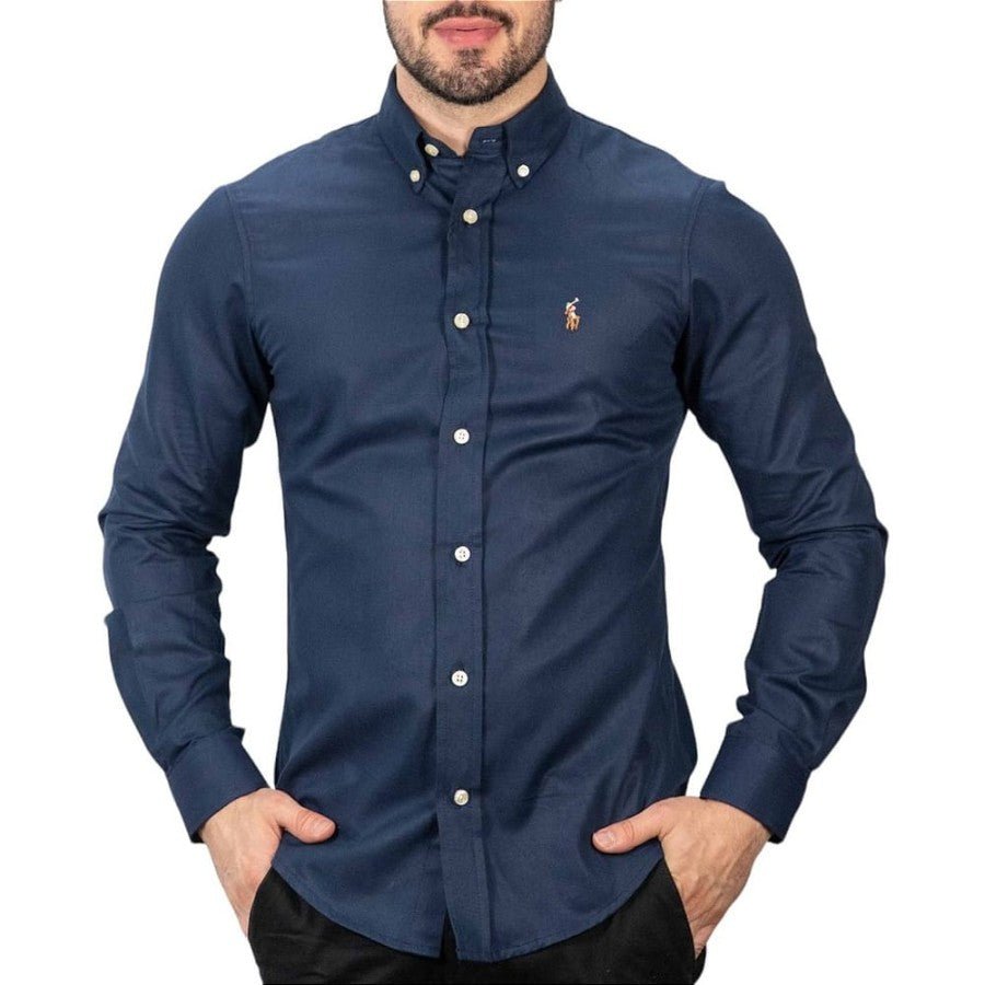 Camisa Hombre Azul Oscuro Polo Ralph Rain Lauren Manga Larga  100% Algodon - Golden Wear Colombia