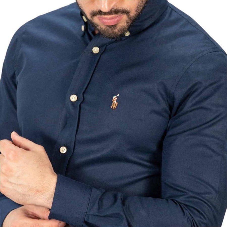 Camisa Hombre Azul Oscuro Polo Ralph Rain Lauren Manga Larga  100% Algodon - Golden Wear Colombia