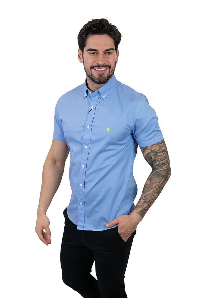 Camisa Hombre Azul Cielo Manga  Corta Polo Ralph Lauren 100% algodon - Golden Wear Colombia