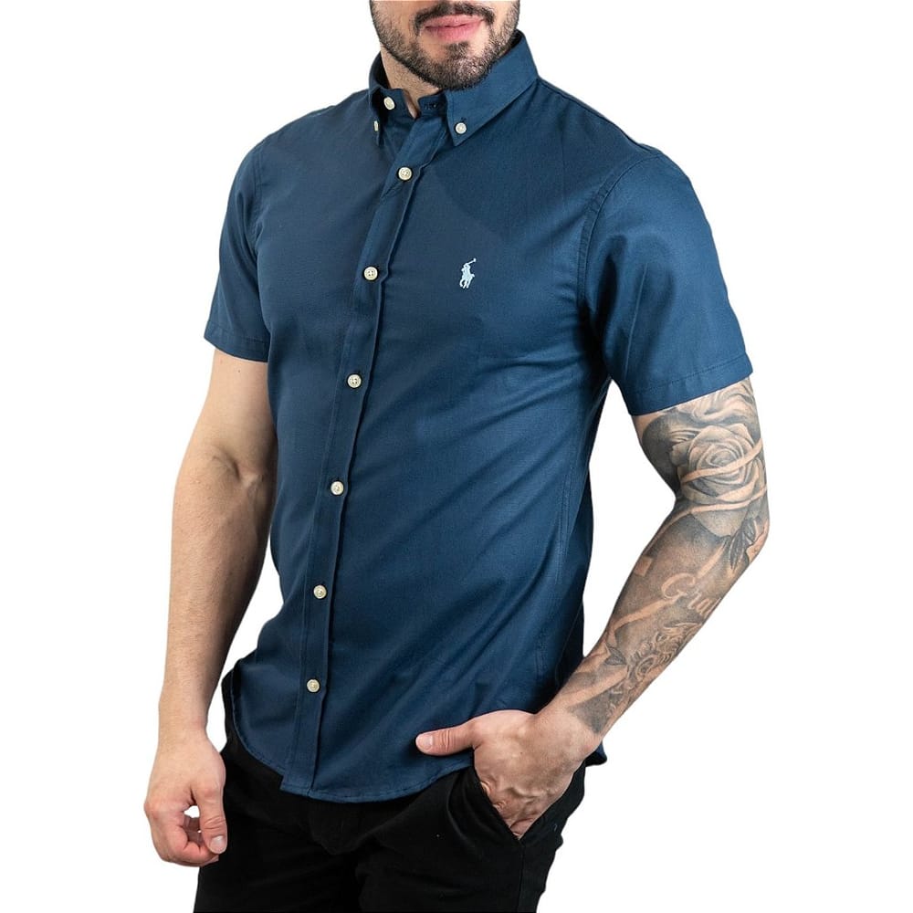 Camisa Hombre Azul Petroleo Manga Corta - Golden Wear Colombia