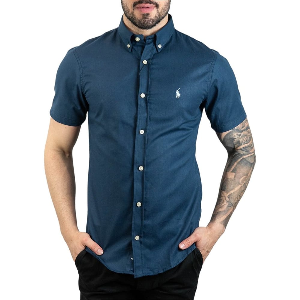 Camisa Hombre Azul Petroleo Manga Corta - Golden Wear Colombia