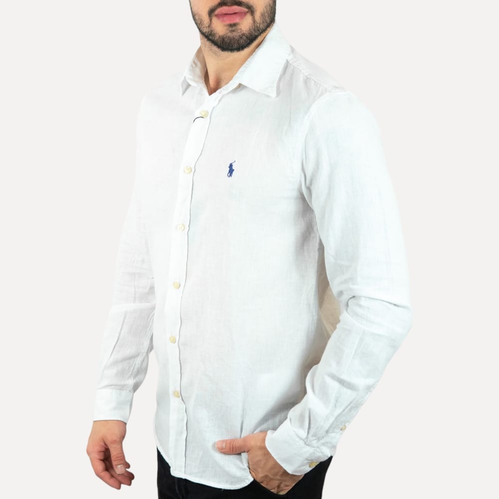 Camisa Hombre Blanca Polo Ralph Lauren Manga Larga Lino , 100% Lino - Golden Wear Colombia