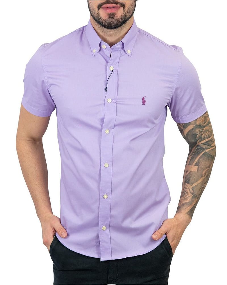 Camisa Hombre Lila Manga Corta - Golden Wear Colombia