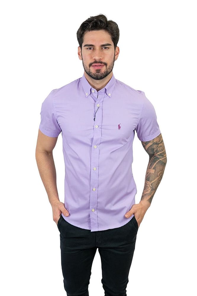 Camisa Hombre Lila Manga Corta - Golden Wear Colombia