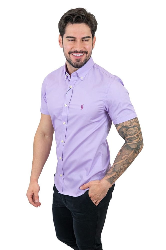 Camisa Hombre Lila Manga Corta - Golden Wear Colombia