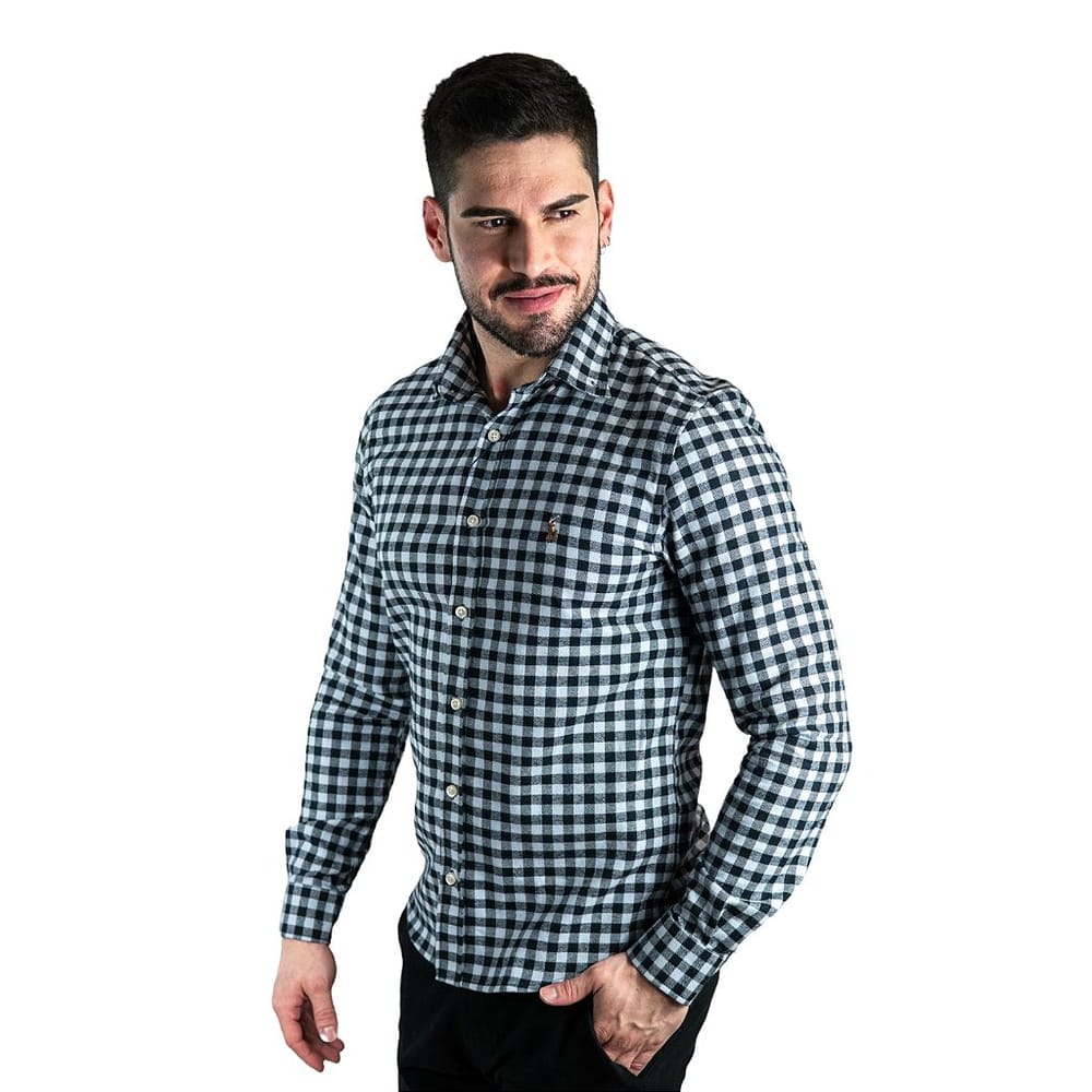 Camisa Hombre Negra A Cuadros Rain - Golden Wear Colombia