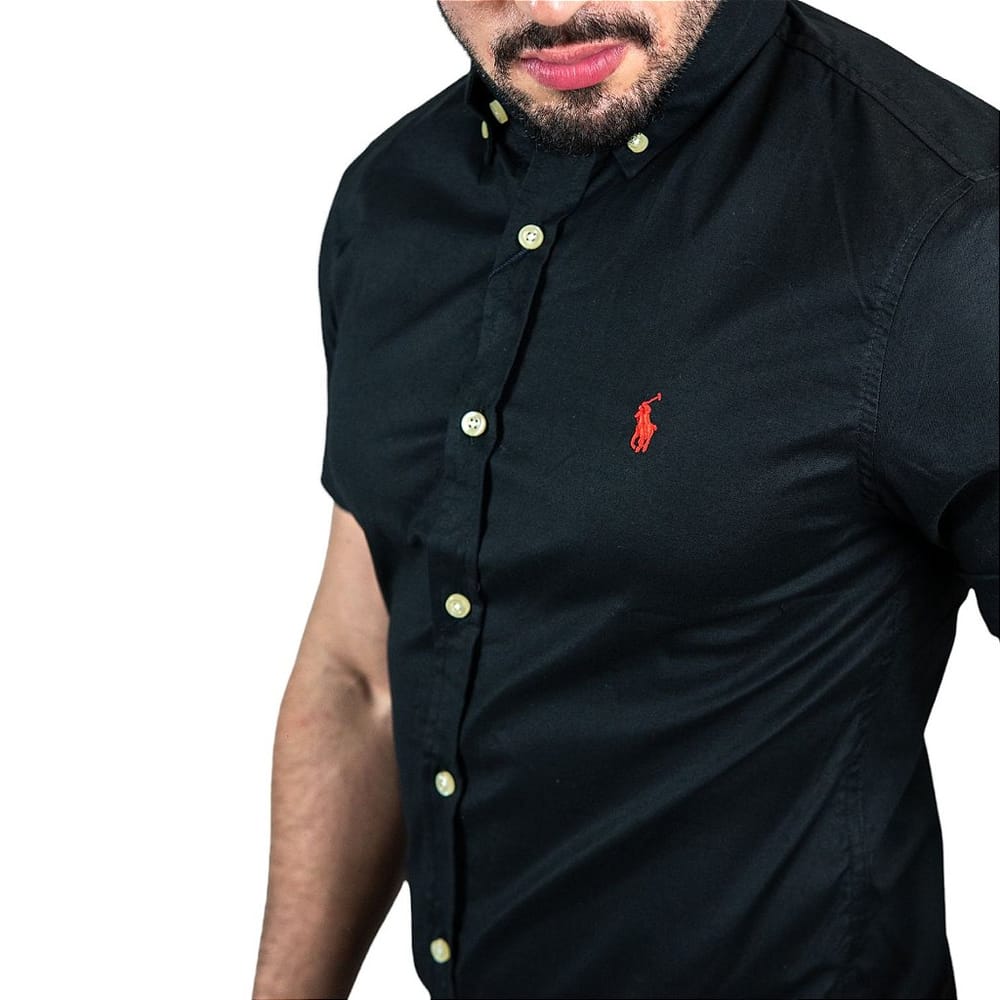 Camisa Hombre Negra Manga Corta Clasica - Golden Wear Colombia