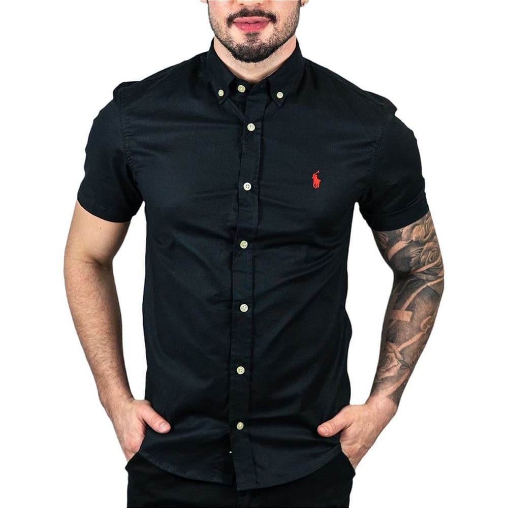 Camisa Hombre Negra Manga Corta Clasica - Golden Wear Colombia