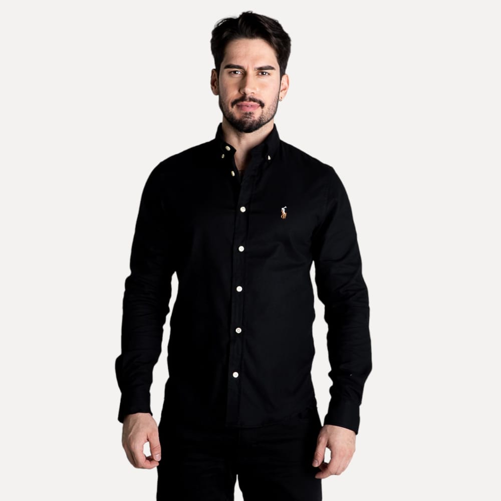 Camisa Hombre Negra Oxford Rain - Golden Wear Colombia