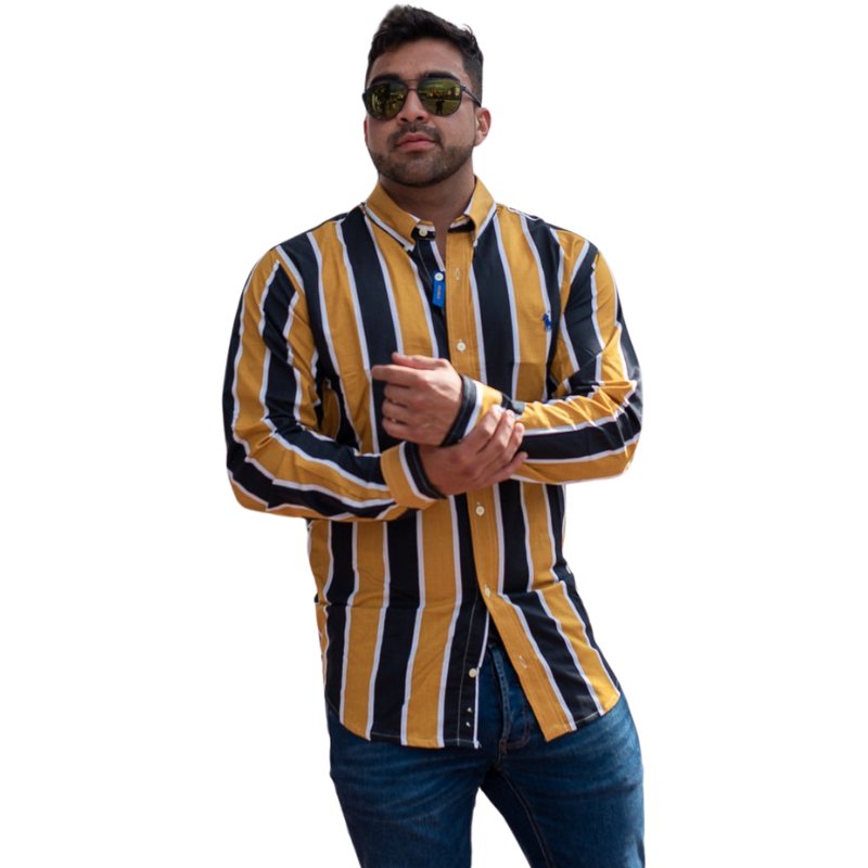 Camisa Hombre Rayas Mostaza Combinadas - Golden Wear Colombia
