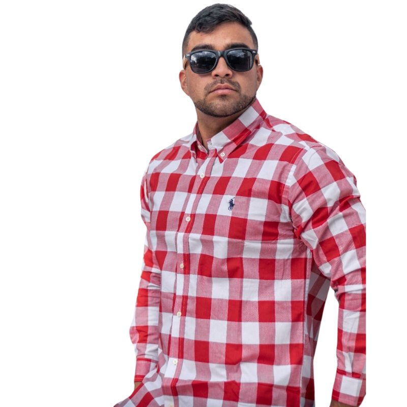 Camisa Hombre Roja Cuadros Grandes - Golden Wear Colombia