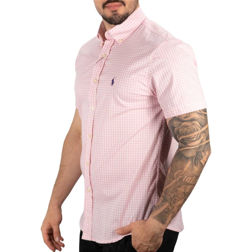 Camisa Hombre Rosada A Cuadros Manga Corta - Golden Wear Colombia