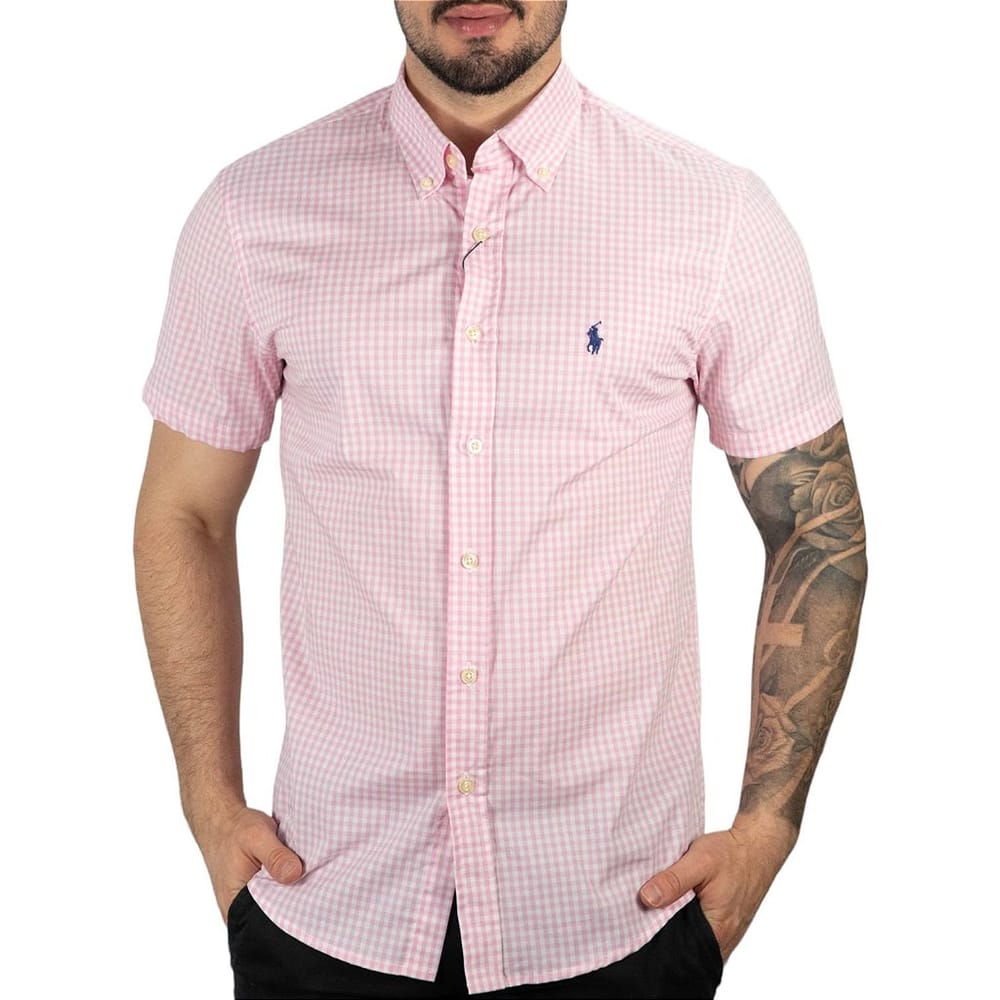 Camisa Hombre Rosada A Cuadros Manga Corta - Golden Wear Colombia