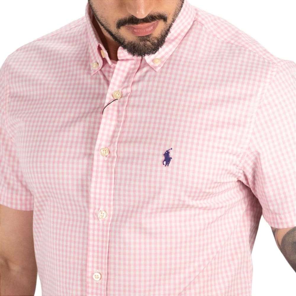 Camisa Hombre Rosada A Cuadros Manga Corta - Golden Wear Colombia