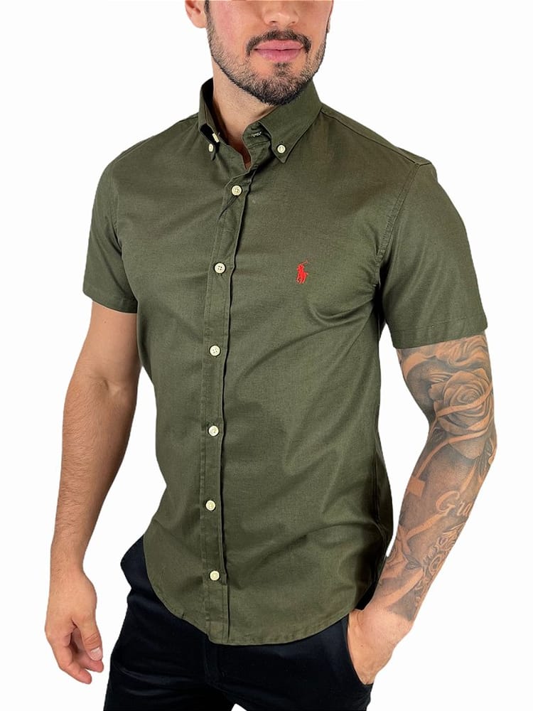 Camisa Hombre Verde Militar Manga Corta - Golden Wear Colombia