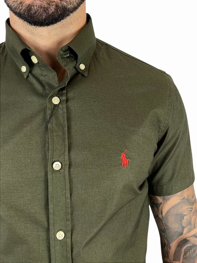 Camisa Hombre Verde Militar Manga Corta - Golden Wear Colombia