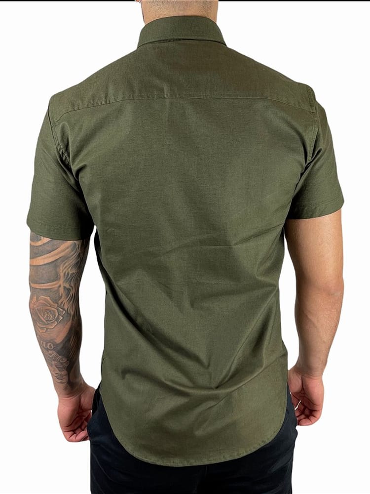 Camisa Hombre Verde Militar Manga Corta - Golden Wear Colombia