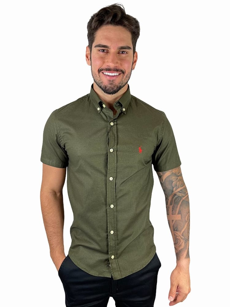 Camisa Hombre Verde Militar Manga Corta - Golden Wear Colombia