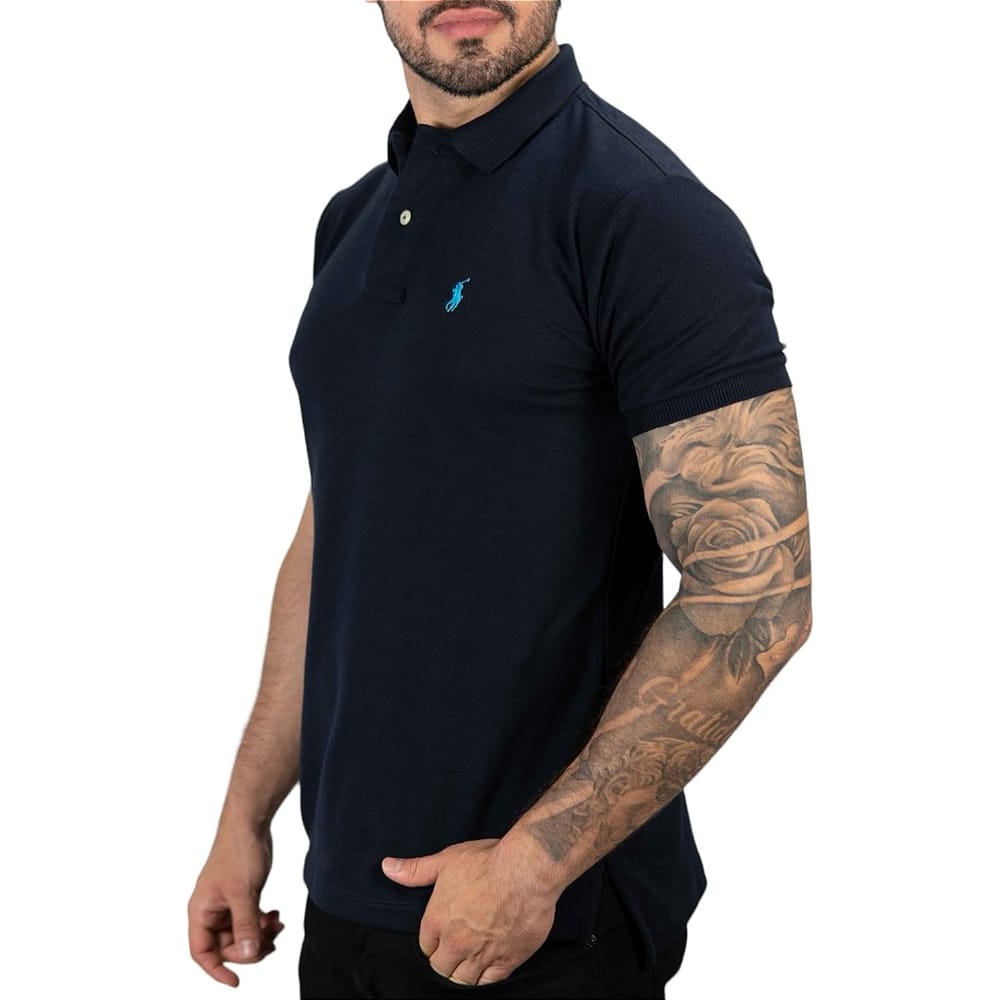 Camiseta Polo Pique Hombre Azul Medio - Golden Wear Colombia