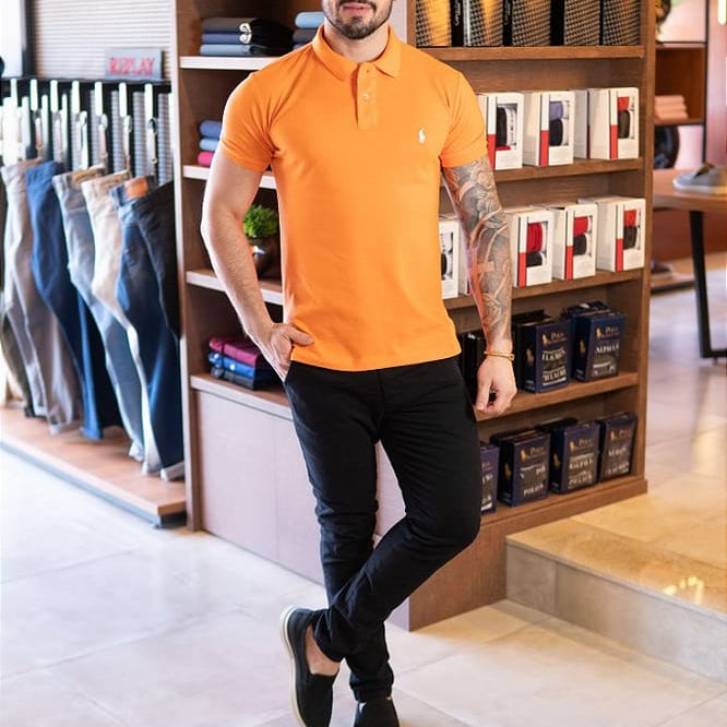 Camiseta Polo Pique Hombre Naranja Rain - Golden Wear Colombia