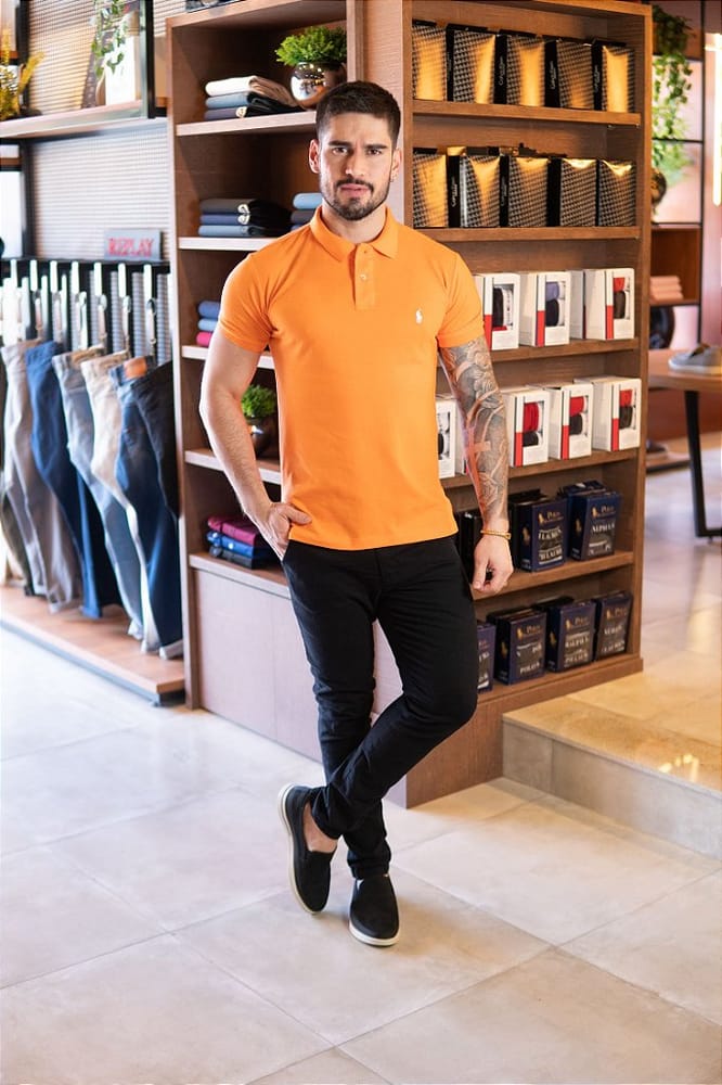 Camiseta Polo Pique Hombre Naranja Rain - Golden Wear Colombia