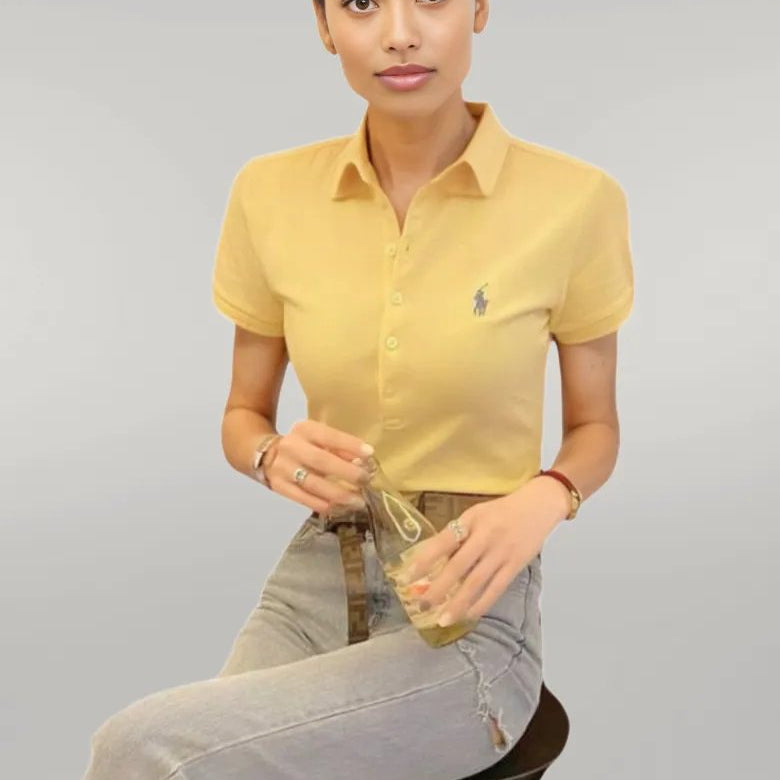 Camiseta Polo Pique Mujer Amarilla - Golden Wear Colombia