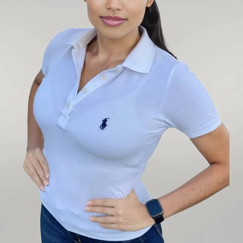 Camiseta Polo Pique Mujer Blanca - Golden Wear Colombia