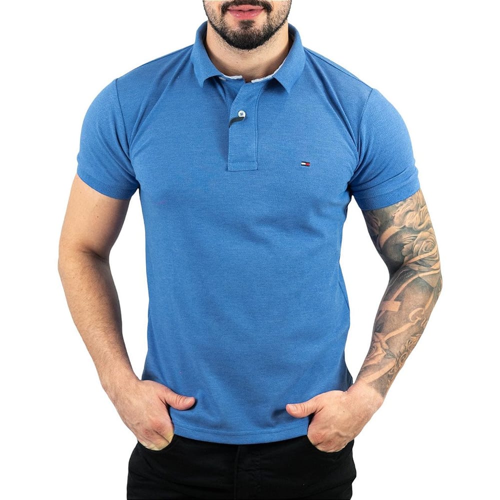 Camiseta Tommy Pique Hombre Azul Cielo - Golden Wear Colombia