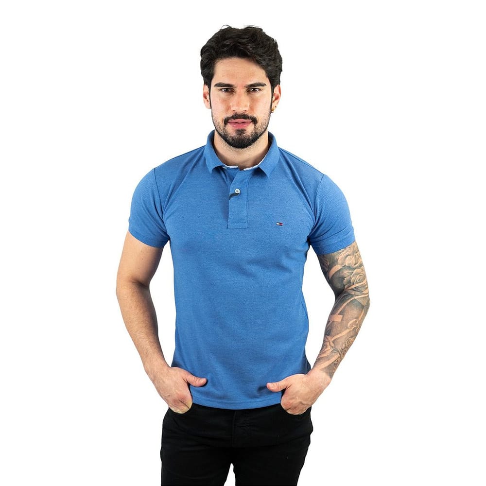 Camiseta Tommy Pique Hombre Azul Cielo - Golden Wear Colombia