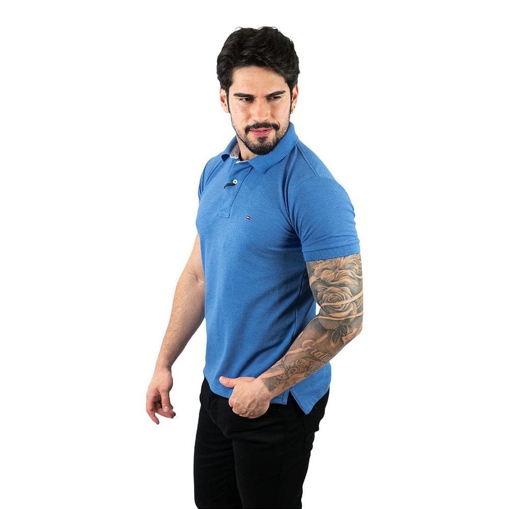 Camiseta Tommy Pique Hombre Azul Cielo - Golden Wear Colombia