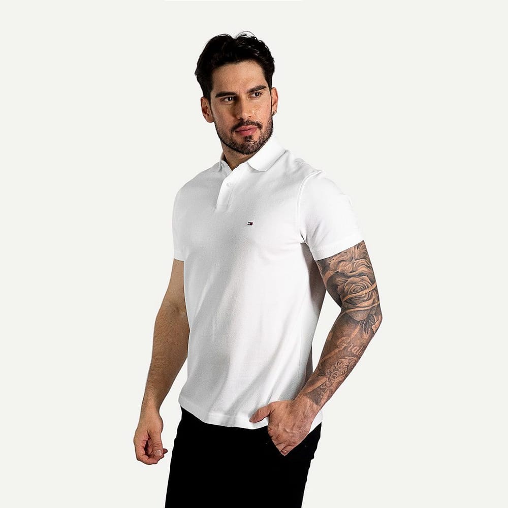 Camiseta Tommy Pique Hombre Blanca - Golden Wear Colombia