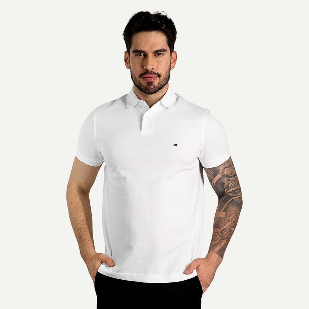 Camiseta Tommy Pique Hombre Blanca - Golden Wear Colombia