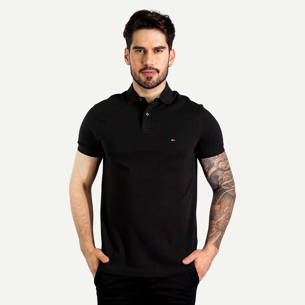 Camiseta Tommy Pique Hombre Negra - Golden Wear Colombia