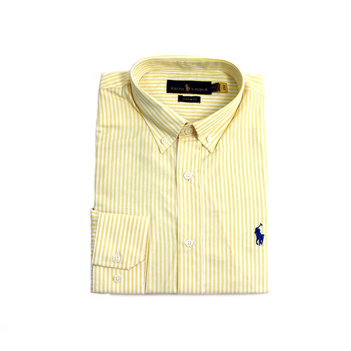 Camisa Hombre A Rayas Amarillas Polo Ralph Lauren Manga Larga 100% Algodon - Golden Wear Colombia