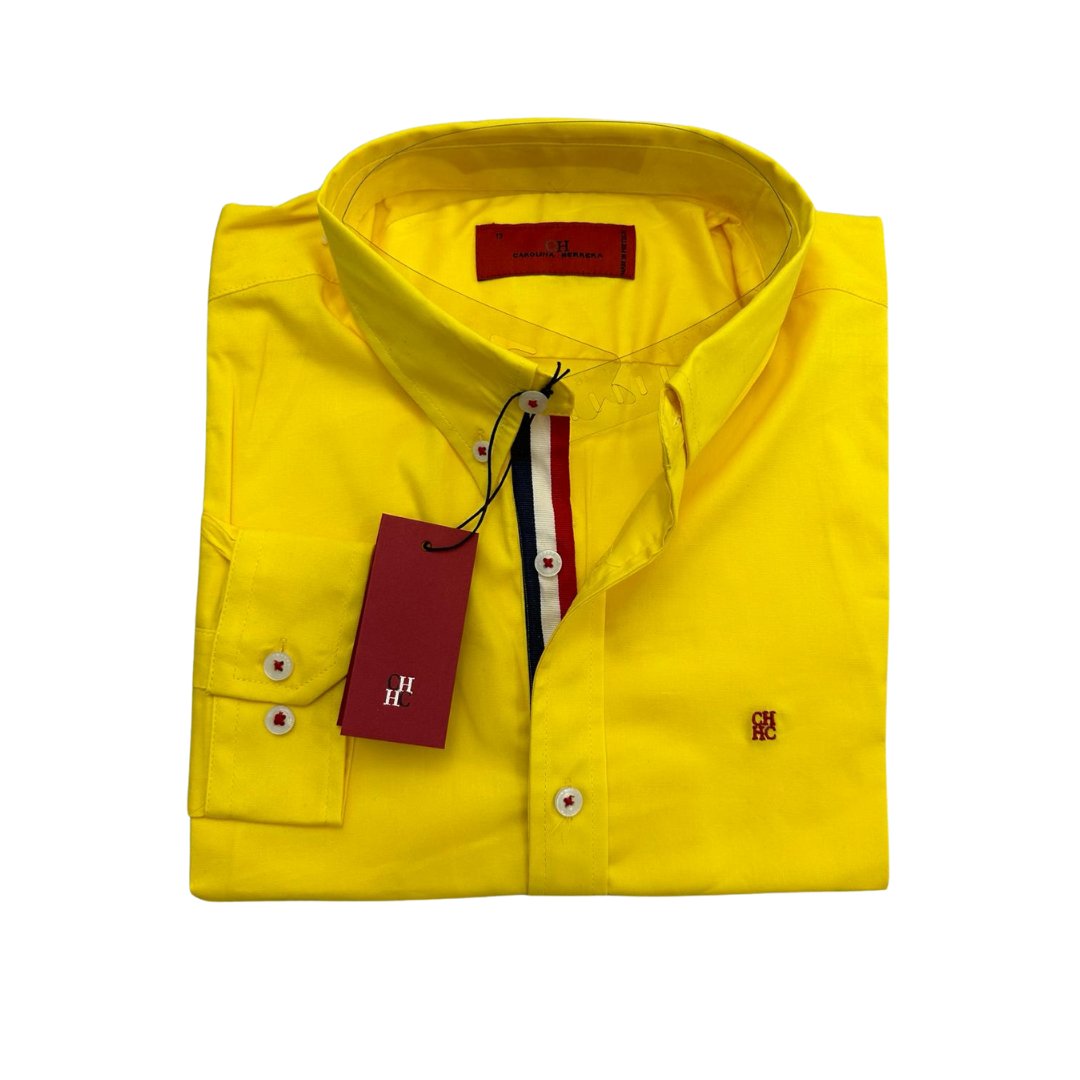 Camisa Hombre CH Mostaza Carolina Herrera Manga Larga 100% Algodon - Golden Wear Colombia